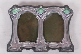 An Art Nouveau style silver and enamel double photo frame, 8.5cm high, 12cm wide