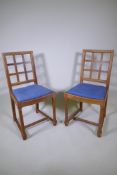 A pair of 1930s Heal & Sons oak lattice back side chairs
