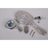 A hallmarked silver hand mirror and a quantity of small silver and plated items
