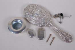 A hallmarked silver hand mirror and a quantity of small silver and plated items