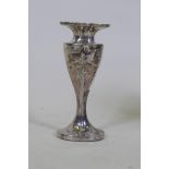 A hallmarked silver vase, Birmingham 1958, engraved with a dedication, 18cm high