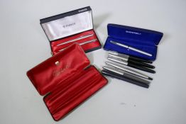 A quantity of Parker fountain pens, ball point pen and a Shaeffer fountain pen, Conway Stuart with