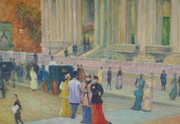 A C19th Parisian street scene, oil on canvas, late C20th, 61 x 51cm