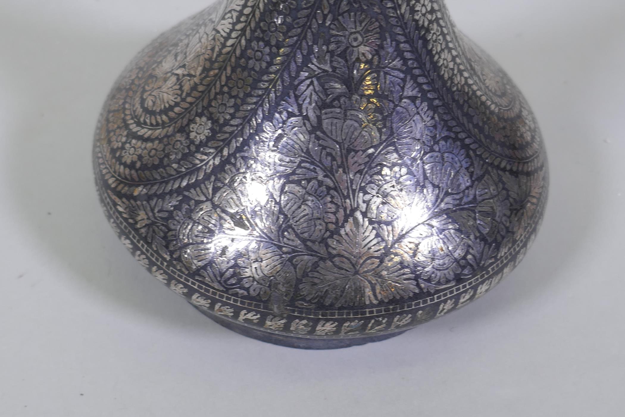A Bidri vase/hookah base inlaid with silver decoration, 23cm high - Image 2 of 4