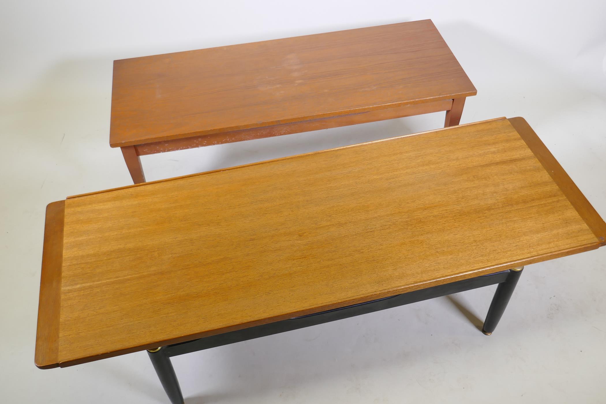 A G-Plan Librenza tola coffee table, 138 x 50 x 40cm, and a mid century teak top coffee table - Image 6 of 6
