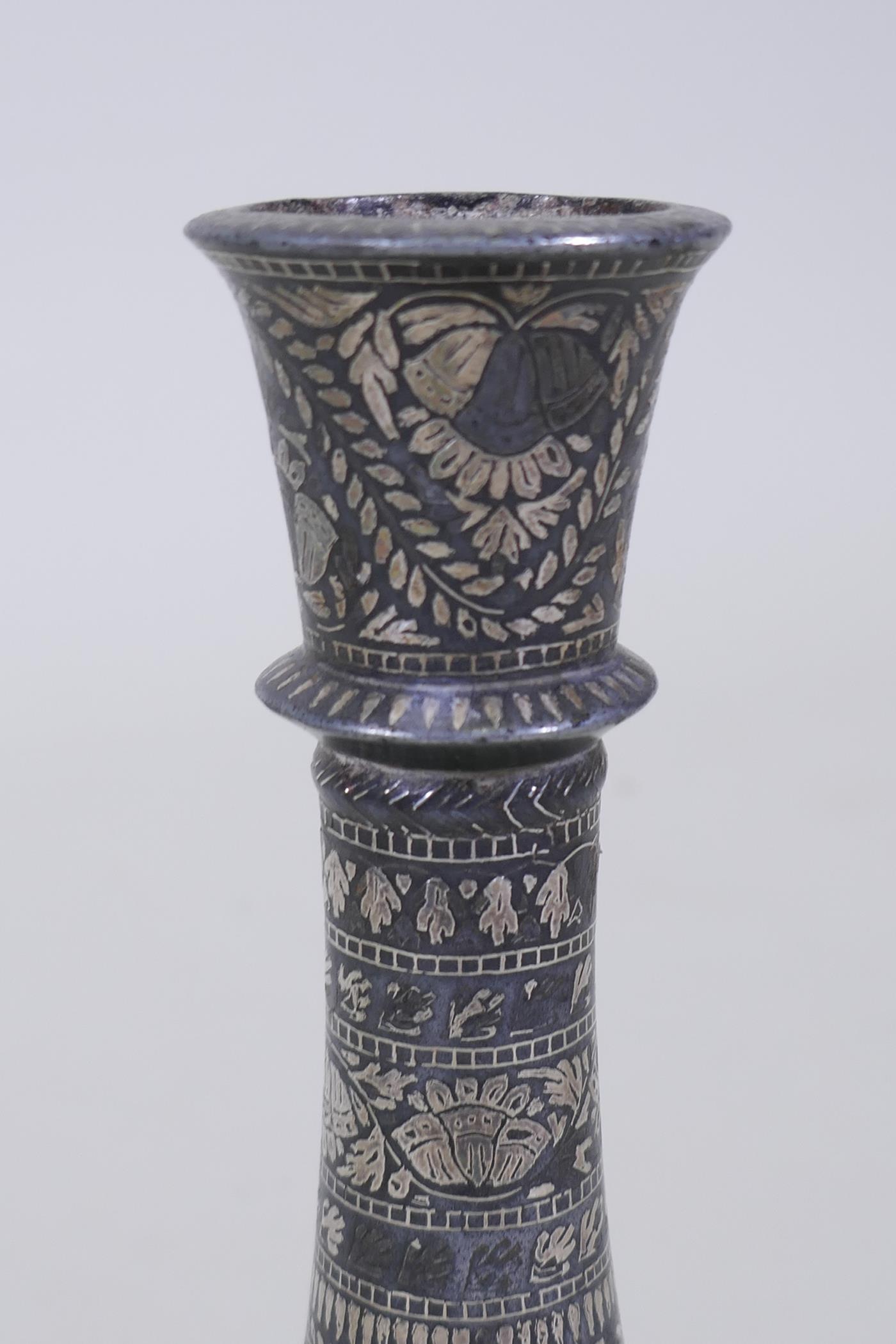 A Bidri vase/hookah base inlaid with silver decoration, 23cm high - Image 3 of 4