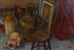 A still life, monogramed GHA?, oil on board, 50 x 40cm