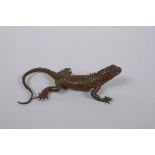 A Japanese bronze okimono lizard, 13cm long