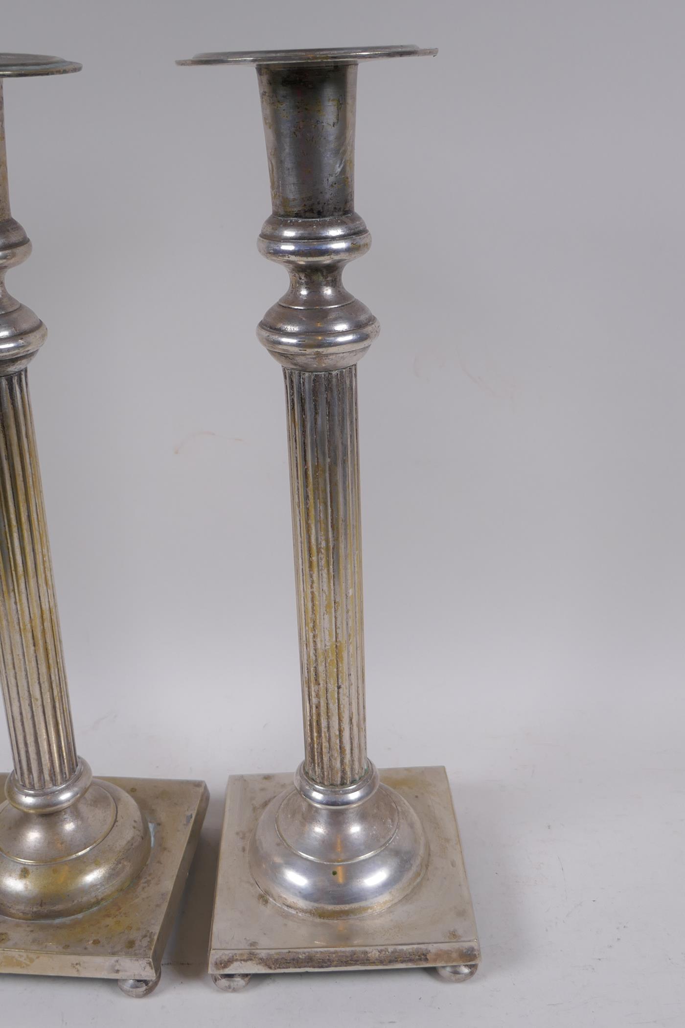 A pair of Victorian silver plated column candlesticks, 40.5cm high - Image 2 of 3