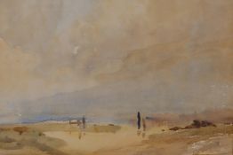 View of a misty coastal landscape, watercolour, signed Pitchforth, 28 x 38cm