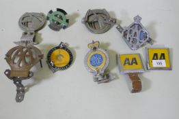 A quantity of metal car badges, AA, RAC, British Field Sports Society, British Driving Society etc