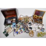 A quantity of costume jewellery including silver, and two jewellery boxes