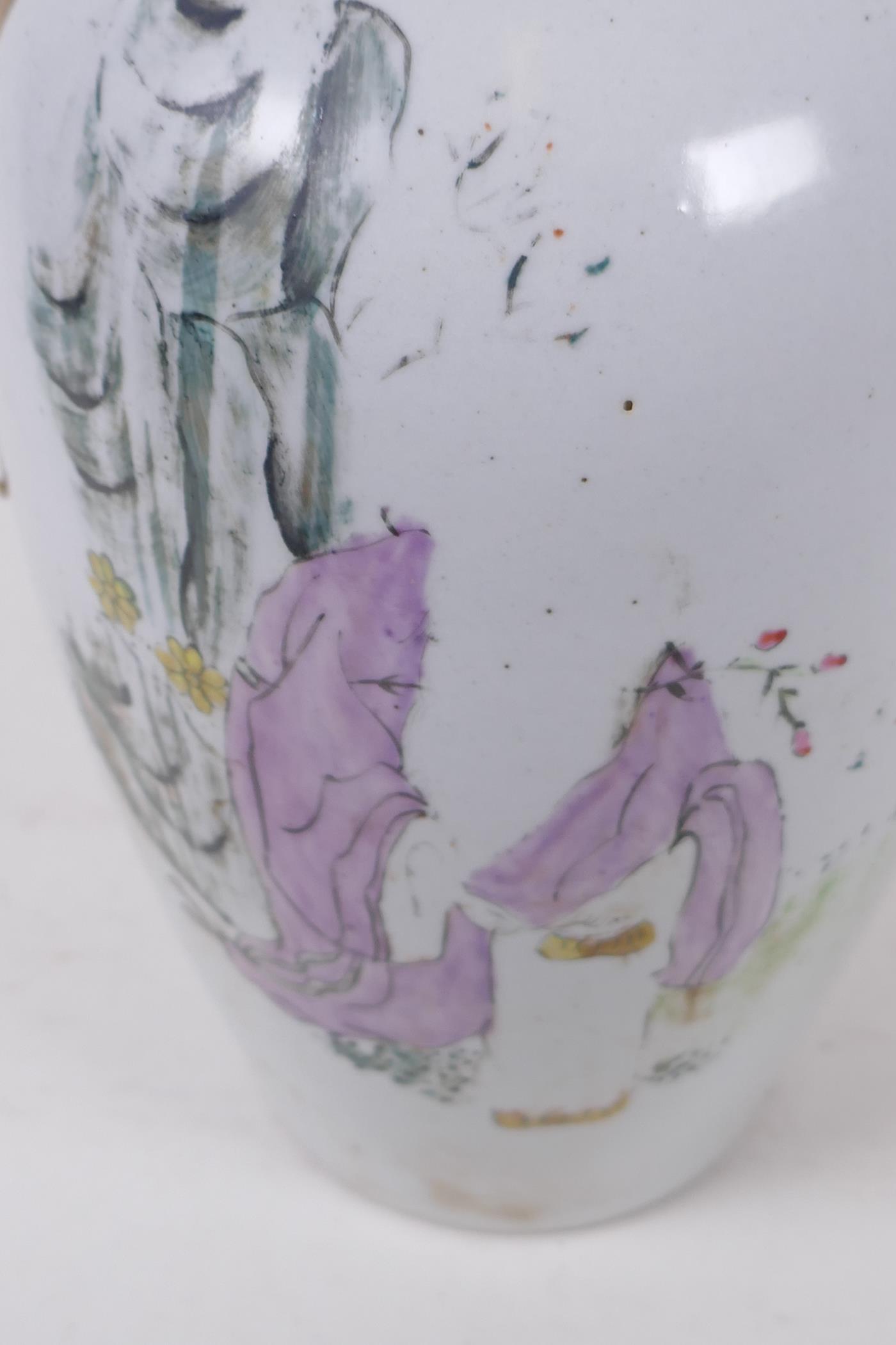 A Chinese porcelain tea jar and cover, sealed with a calligraphy label, 26cm high - Image 5 of 5