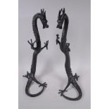 A pair of bronze dragons, 40cm high