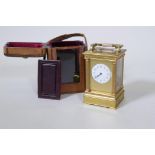A C19th Le Roy & Fils brass repeater carriage clock, five bevelled glass and an enamel dial with