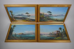 The Bay of Naples, and other Italian coastal views, a set of four framed early 20th oils on