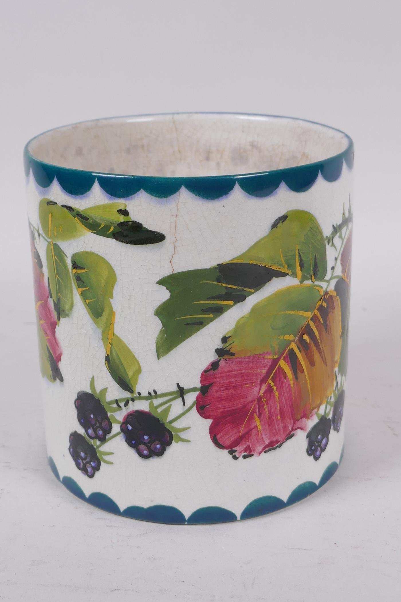 A Wemyss pottery vase decorated with blackberries, retailed by Thos. Goode, AF, 13cm high - Image 2 of 4