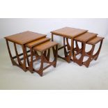 A pair of G-Plan teak Fresco nests of three occasional tables, 50 x 50 x 50cm
