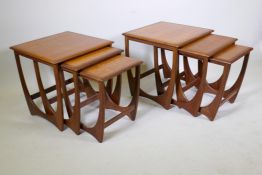 A pair of G-Plan teak Fresco nests of three occasional tables, 50 x 50 x 50cm