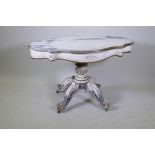 A French shaped top pedestal centre table with frieze drawer, 70 x 113 x 70cm