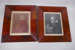 A pair of good quality C19th mahogany frames with prints of a musician and scholar