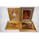 A C19th chrystoleum portrait of a lady, AF, 19 x 26cm, and three other early chrystoleums of