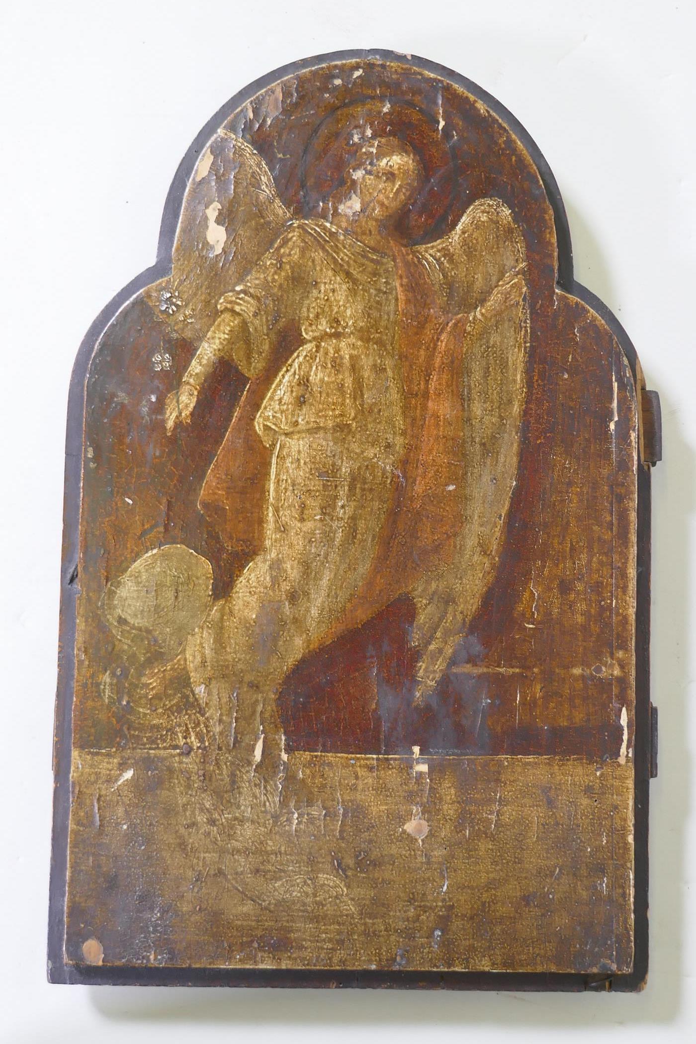 A Romanian icon, depicting the Angel of the Annunciation, probably early C19th, 46 x 29cm