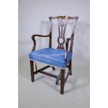 An C18th mahogany elbow chair, adapted, 98cm high