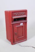 A metal postbox, with key, 44 x 25 x 22cm