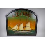 A painted wood sign depicting a sailing/steam boat headed Isle of Wight, 78 x 79cm