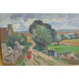 Andre Planson, figures on a country road, signed and dated 53, oil on canvas, AF minor damage