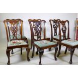 Six antique mahogany Chippendale style dining chairs
