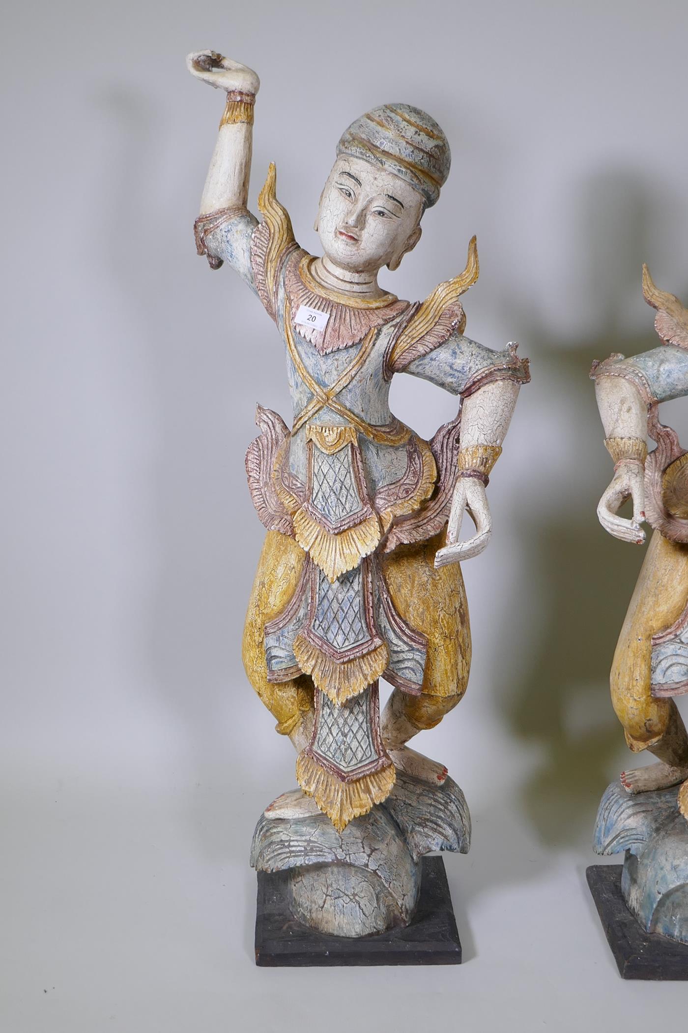 A pair of Indian carved and painted hardwood figures of dancers, 117cm high - Image 2 of 6