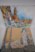 The Piazza Navona, and a view of the Roman Forum, two unframed oils, largest 51 x 61cm