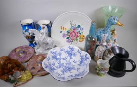 A collection of pottery and glass, including a Poole pottery charger, 33cm diameter, Staffordshire