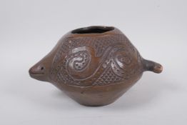 A studio pottery vessel of animal form, indistinctly signed to the base, 23cm