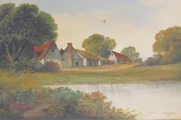 J.B. Cook, landscape with farmstead and pond, signed, C19th oil on canvas, 61 x 41cm