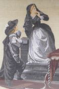 A C19th beadwork embroidery of a courting couple, in an ebonised frame, 66 x 76cm