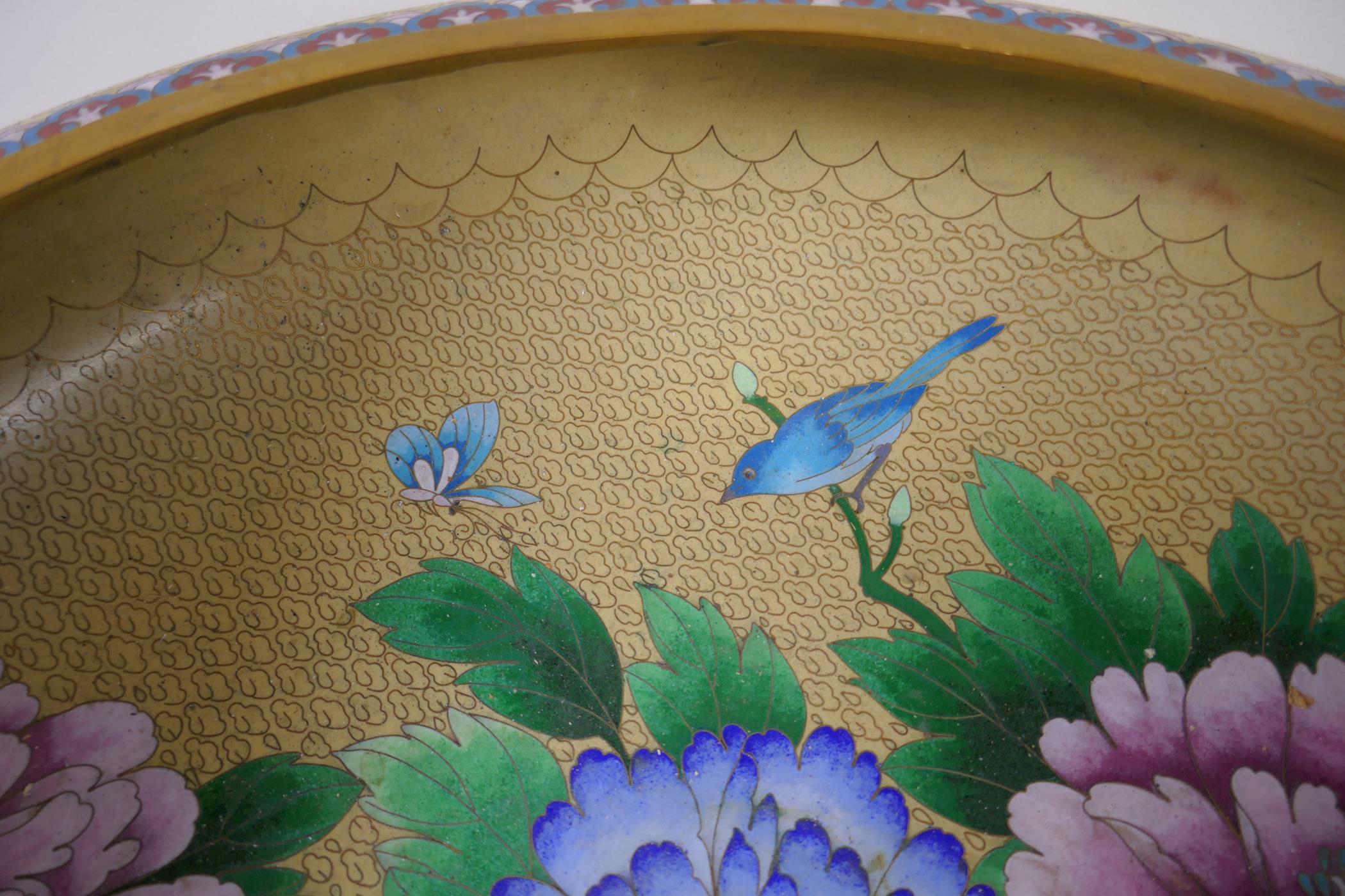 A large Jing Fa cloisonne fruit bowl decorated with chrysanthemums, 39cm diameter - Image 4 of 4