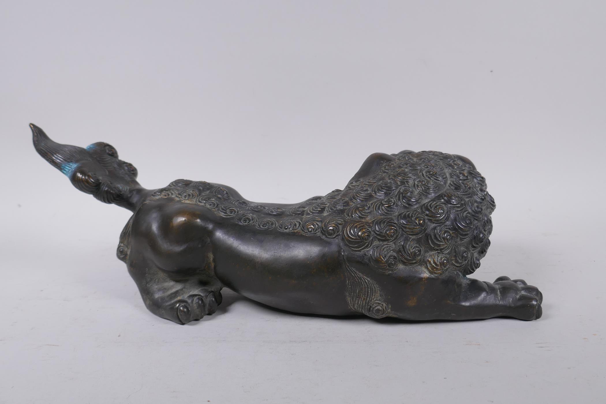 A Japanese Meiji filled bronze model of a kylin signed with seal mark, 38cm long - Image 4 of 6