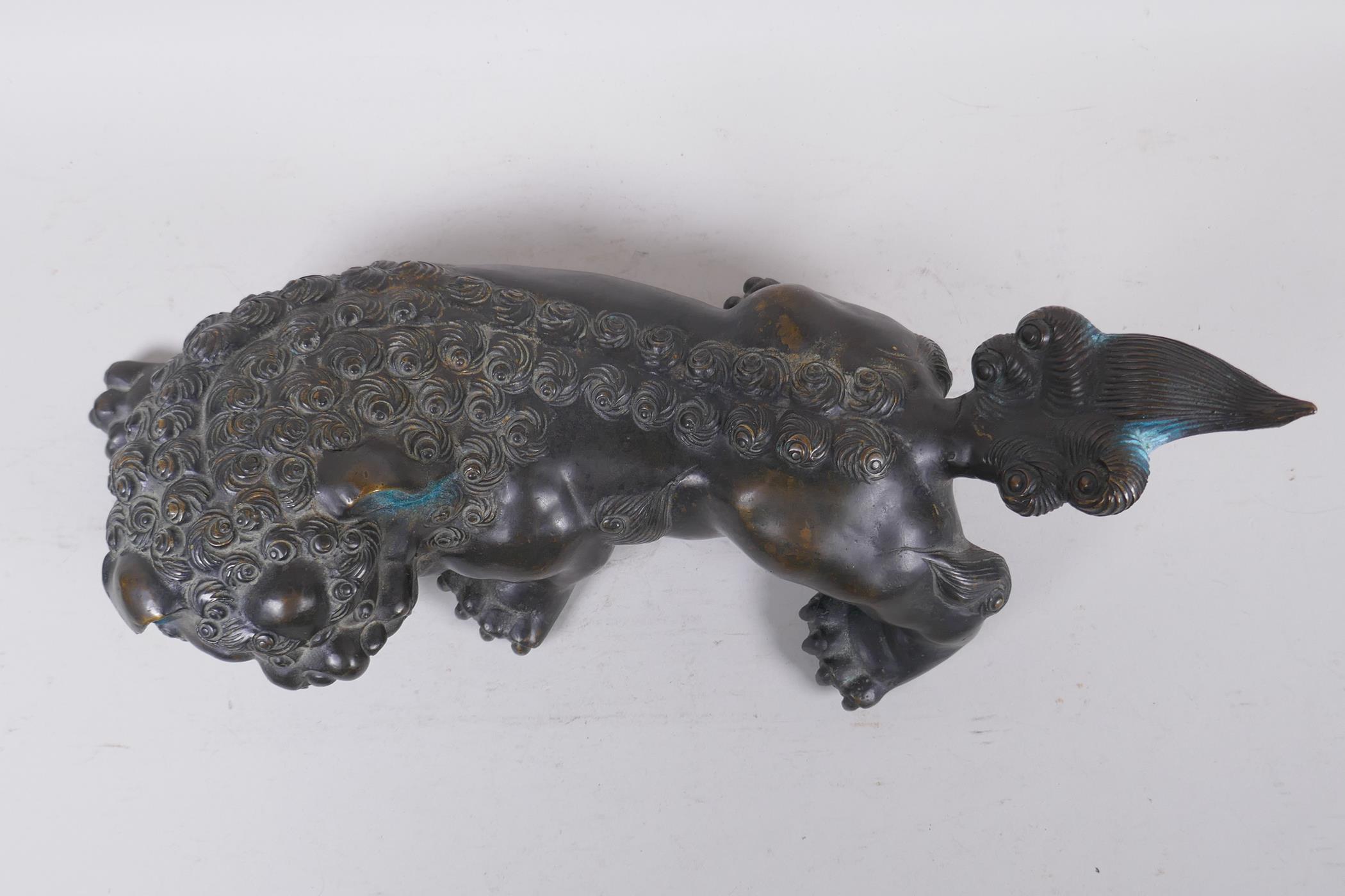 A Japanese Meiji filled bronze model of a kylin signed with seal mark, 38cm long - Image 2 of 6