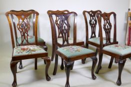 Six antique mahogany Chippendale style dining chairs