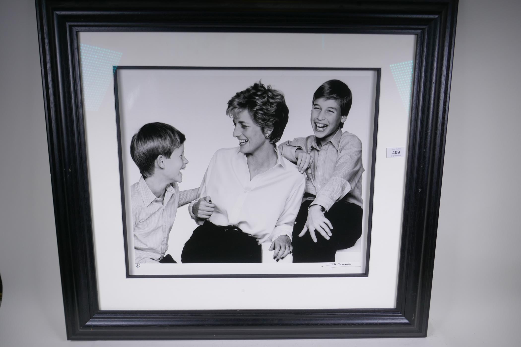 John Swannell, black and white photographic portrait of Princess Diana and the Princes, signed and - Image 3 of 5