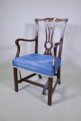 An C18th mahogany elbow chair, adapted, 98cm high