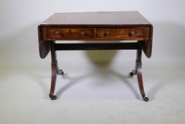 A C19th mahogany sofa table with two true and two false drawers, AF, extended 146 x 70cm, 69cm high