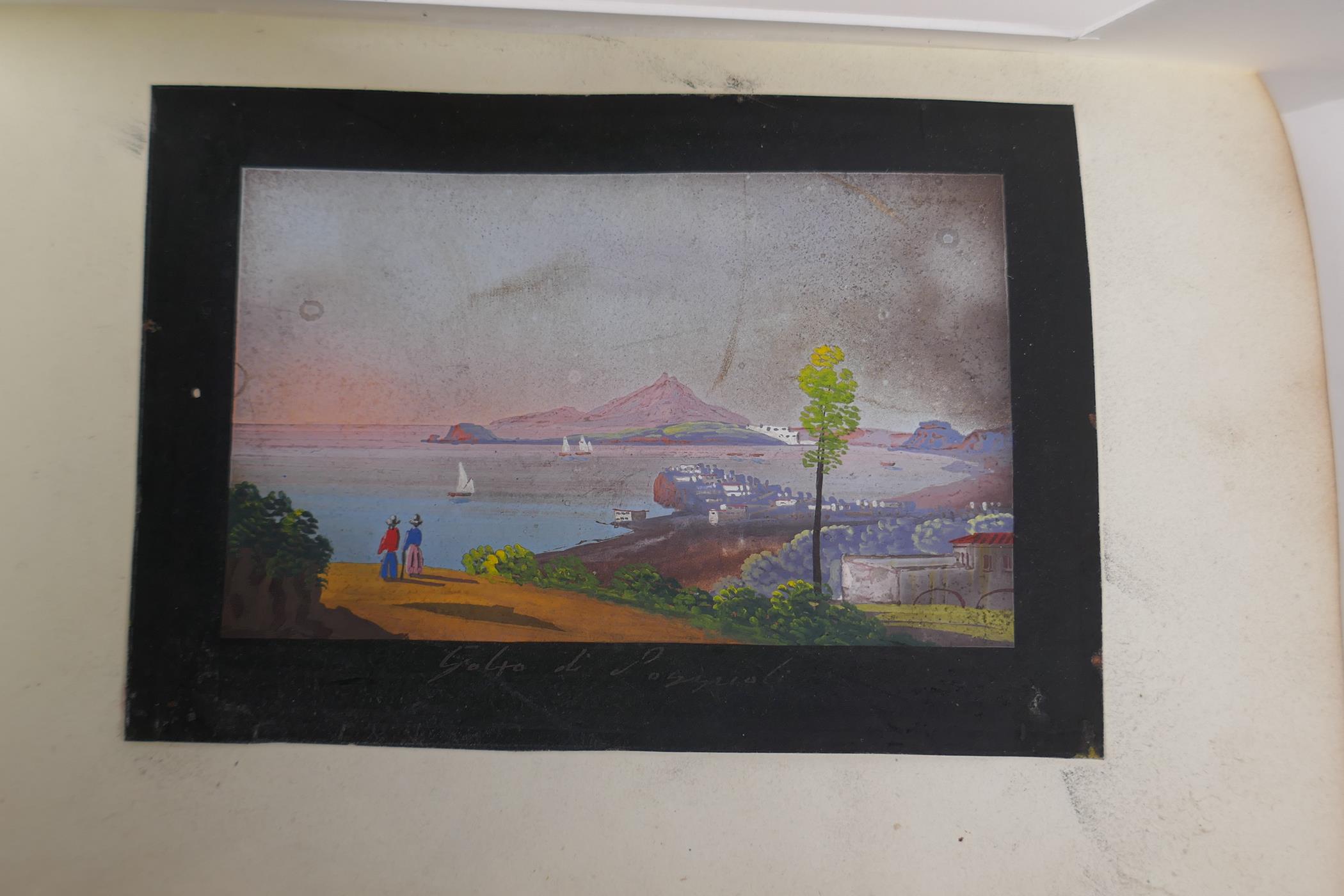 Views of the Bay of Naples with Vesuvius, a pair of early C19th gouache paintings, both indistinctly - Image 5 of 6