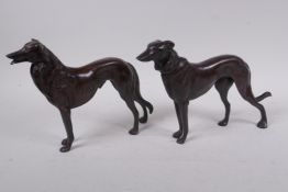 A pair of bronze hounds, 16cm high