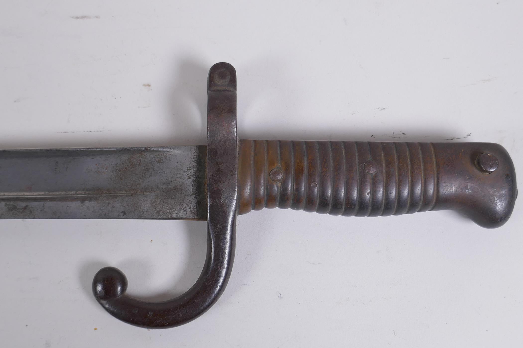 A late C19th French Chassepot bayonet, stamped maker's mark W.R. Kirschbaum to the blade, on the - Image 2 of 5