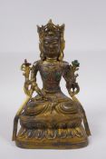 A Chinese gilt bronze figure of Buddha seated in meditation, impressed 4 character mark verso,