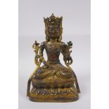 A Chinese gilt bronze figure of Buddha seated in meditation, impressed 4 character mark verso,